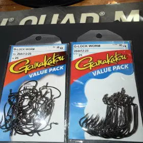 Gamakatsu 089726086444 2 Packs G-lock Bass Worm Hook 204412-25 2/0 Value Pack 25