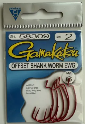 Gamakatsu 089726088912 Offset Shank Worm Ewg Hooks No. 58309 Size 2 Qty 6 - New Gamakatsu 089726088912 Offset Shank Worm Ewg Hooks No. 58309 Size 2 Qty 6 - New