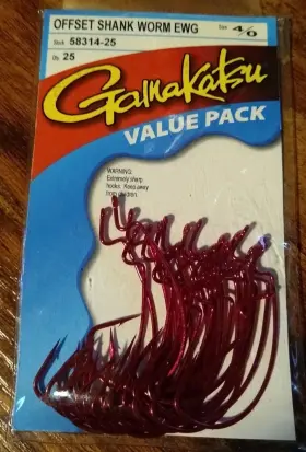 Gamakatsu 089726090069 Offset Shank Worm Ewg Red Hook - Size 4/0 25 Pack