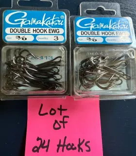 Gamakatsu 089726090090 Lot Of Double Hooks 3/0 24 Total New Made In Japan Catfish Bass Gamakatsu 089726090090 Lot Of Double Hooks 3/0 24 Total New Made In Japan Catfish Bass