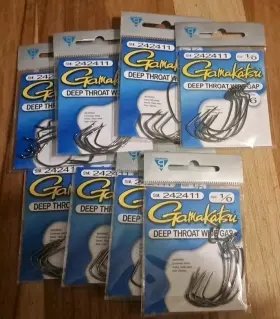 Gamakatsu 089726093206 242411 Size 1/0 Deep Throat Wide Gap Fishing Hooks Qty 6 X 8 Packs Gamakatsu 089726093206 242411 Size 1/0 Deep Throat Wide Gap Fishing Hooks Qty 6 X 8 Packs
