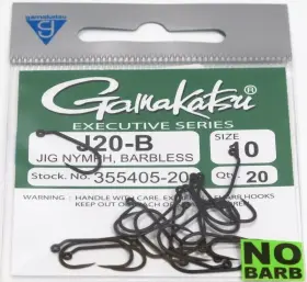 Gamakatsu 089726107255 J20 Hooks - Fly Tying Jig Nymph Streamer Black Hook Qty 20