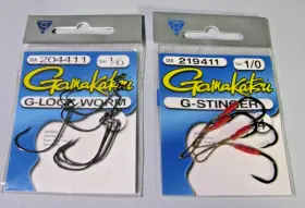 Gamakatsu 219411 Gamakatsu-one Pkg. Of 4 G-stinger 1/0 And One 6 G-lock Worm - New Gamakatsu 219411 Gamakatsu-one Pkg. Of 4 G-stinger 1/0 And One 6 G-lock Worm - New