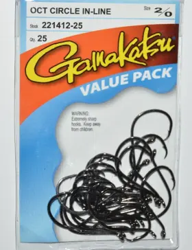 Gamakatsu 221412-25 Oct In-line Octopus Circle Hooks Size 2/0 Value Pack