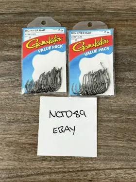 Gamakatsu 225412-25 2x Lot Big River Bait 25 Pack Sz 2/0 Black Ships In 1 Day