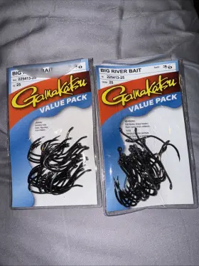 Gamakatsu 225413-25 Lot Of 2 Big River Bait Hooks 3/0 Value Pack. 25 Per Pack 50 Total Gamakatsu 225413-25 Lot Of 2 Big River Bait Hooks 3/0 Value Pack. 25 Per Pack 50 Total