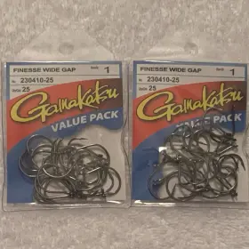 Gamakatsu 230408-25 Lot Of 2 Finesse Wide Gap Hooks Size 1. Value Packs 50 Total