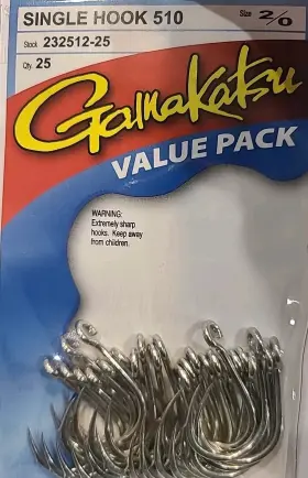 Gamakatsu 232512-25 Single Hook 510 Fishing Hooks Size 2/0 Silver Open Eye 25cnt