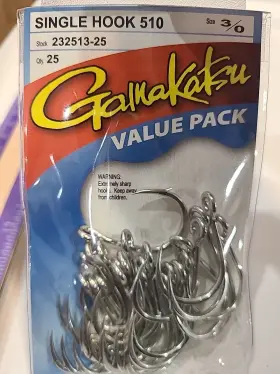 Gamakatsu 232513-25 Single Hook 510 Fishing Hooks Size 3/0 Silver Open Eye 25cnt