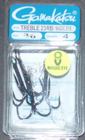 Gamakatsu 245413 4x Strong 3/0 Black Nickel Magic Eye Treble Hooks. #245413