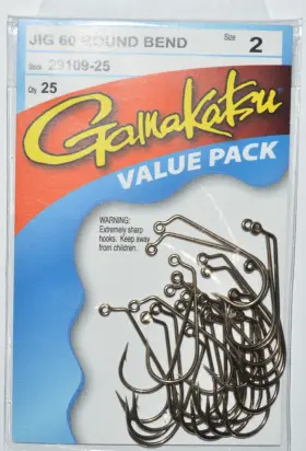 Gamakatsu 29109-25 Jig 60 Round Bend Hooks Size 2 Value Pack Gamakatsu 29109-25 Jig 60 Round Bend Hooks Size 2 Value Pack