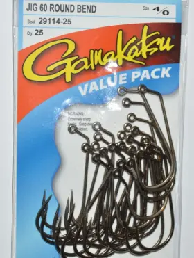 Gamakatsu 29114-25 Jig 60 Round Bend Hooks 4/0 Value Pack