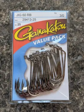 Gamakatsu 29413-25 Jig 60 Round Bend Ns Black - Size 3/0 Pack Of 25 Flipping Hooks Gamakatsu 29413-25 Jig 60 Round Bend Ns Black - Size 3/0 Pack Of 25 Flipping Hooks