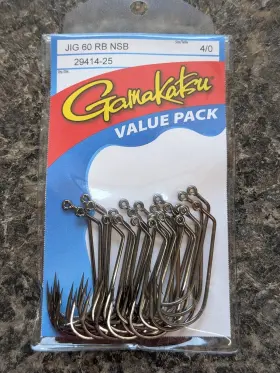 Gamakatsu 29414-25 Jig 60 Round Bend Ns Black - Size 4/0 Pack Of 25 Flipping Hooks Gamakatsu 29414-25 Jig 60 Round Bend Ns Black - Size 4/0 Pack Of 25 Flipping Hooks