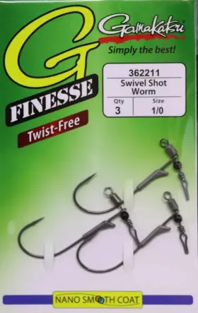 Gamakatsu 362211 G-finesse Swivel Shot Worm Hook - Size 1/0 Pack Of 3