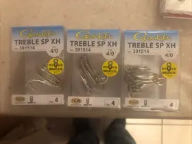 Gamakatsu 391514 Lot Of 3 Treble Sp Xh - Size 4/0 Tournament Grade Wire Hooks