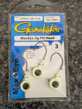 Gamakatsu 439412-gl-38 Maxeye Jig Pill Head - Glow Silver Sparkle Size 2/0 Hook 3/8 Oz Gamakatsu 439412-gl-38 Maxeye Jig Pill Head - Glow Silver Sparkle Size 2/0 Hook 3/8 Oz