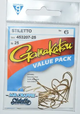Gamakatsu 453207-25 Stiletto Mr Crappie Size 6 Hooks 25 Per Value Pack Gold Gamakatsu 453207-25 Stiletto Mr Crappie Size 6 Hooks 25 Per Value Pack Gold