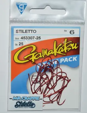 Gamakatsu 453307-25 Stiletto Mr Crappie Size 6 Hooks 25 Per Value Pack Red