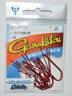 Gamakatsu 453309-25 Stiletto Mr Crappie Size 2 Hooks 25 Per Value Pack Red Gamakatsu 453309-25 Stiletto Mr Crappie Size 2 Hooks 25 Per Value Pack Red