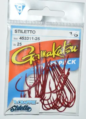 Gamakatsu 453311-25 Stiletto Mr Crappie Size 1/0 Hooks 25 Per Value Pack Red Gamakatsu 453311-25 Stiletto Mr Crappie Size 1/0 Hooks 25 Per Value Pack Red