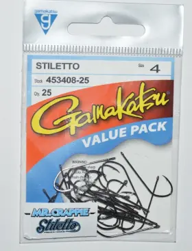 Gamakatsu 453408-25 Stiletto Mr Crappie Size 4 Hooks 25 Per Value Pack Black
