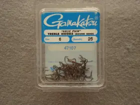 Gamakatsu 47107-25 Round Bend Treble Hooks 25 Pack Size 6 Gamakatsu 47107-25 Round Bend Treble Hooks 25 Pack Size 6