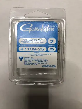Gamakatsu 47109-25 25 Pack Round Bend Bronze Treble Hooks - Size 2 Super Sharp Gamakatsu 47109-25 25 Pack Round Bend Bronze Treble Hooks - Size 2 Super Sharp