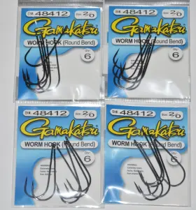Gamakatsu 48412 4 Packs Worm Hook Size 2/0 Universal Round Bend Gamakatsu 48412 4 Packs Worm Hook Size 2/0 Universal Round Bend
