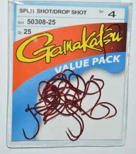 Gamakatsu 50308-25 Split Shot Bass Drop Hooks Size 4 Value Pack Red Gamakatsu 50308-25 Split Shot Bass Drop Hooks Size 4 Value Pack Red