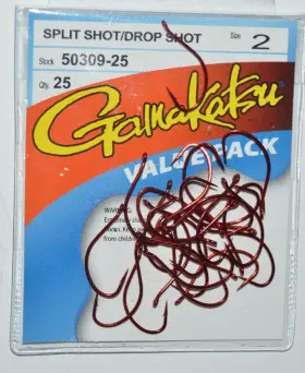 Gamakatsu 50309-25 Split Shot Bass Drop Hooks Size 2 Value Pack Red Gamakatsu 50309-25 Split Shot Bass Drop Hooks Size 2 Value Pack Red
