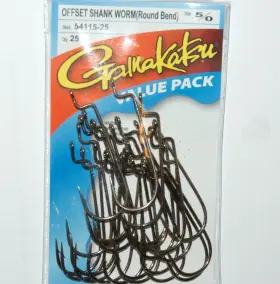 Gamakatsu 54115-25 5/0 Offset Shank Worm Rb Round Bend Hooks Value Pack Bass Gamakatsu 54115-25 5/0 Offset Shank Worm Rb Round Bend Hooks Value Pack Bass