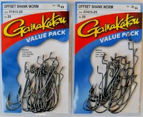 Gamakatsu 54413-25 Lot Of 2 Value Pack 3/0 Offset Shank Worm Rb Hooks With 25 Per