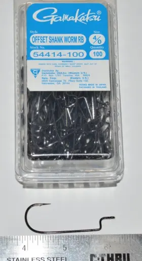 Gamakatsu 54414-100 Offset Shank Worm Hook Round Bend Size 4/0 Super Value Pack Gamakatsu 54414-100 Offset Shank Worm Hook Round Bend Size 4/0 Super Value Pack