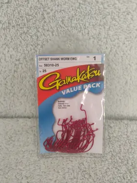 Gamakatsu 58310-25 Size 1 Offset Ewg Shank Worm Red Hook 25 Hooks Value Pack