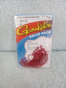 Gamakatsu 58311-25 1/0 Offset Ewg Shank Worm Red Bass Hook 25 Hooks Value Pack