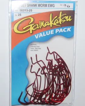Gamakatsu 58313-25 3/0 Offset Ewg Shank Worm Red Extra Wide Gap Hooks Value Pack