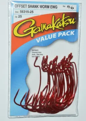 Gamakatsu 58315-25 5/0 Offset Ewg Shank Extra Wide Gap Red Value Pack Hooks Gamakatsu 58315-25 5/0 Offset Ewg Shank Extra Wide Gap Red Value Pack Hooks