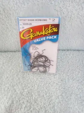 Gamakatsu 58409-25 Offset Shank Worm Ewg Value Pack 25 Hooks New Size 2 Gamakatsu 58409-25 Offset Shank Worm Ewg Value Pack 25 Hooks New Size 2