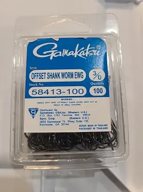 Gamakatsu 58413-100 #584 Offset Shank Worm 3/0 Extra Wide Gap Bulk Pack 100 Hooks
