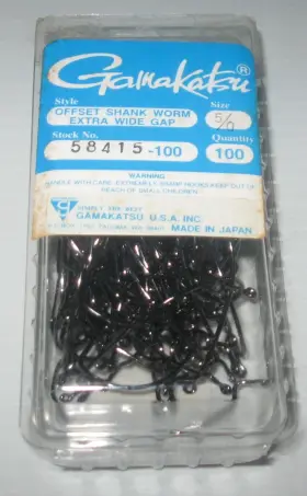 Gamakatsu 58414-100 Sz 5/0 Offset Shank Worm Extra Wide Gap 100 Hooks #584-100 Gamakatsu 58414-100 Sz 5/0 Offset Shank Worm Extra Wide Gap 100 Hooks #584-100