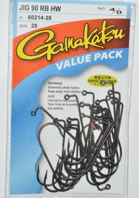 Gamakatsu 60214-25 Jig 90 Heavy Wire Round Bend 4/0 Value Pack Hooks Nano Alpha
