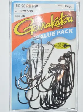 Gamakatsu 60215-25 Jig 90 Heavy Wire Round Bend 5/0 Value Pack Hooks Nano Alpha