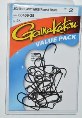 Gamakatsu 60409-25 Jig 90 Heavy Wire Round Bend Size 2 Value Pack Hooks