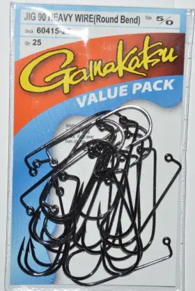 Gamakatsu 60415-25 Jig 90 Heavy Wire Round Bend 5/0 Value Pack Hooks