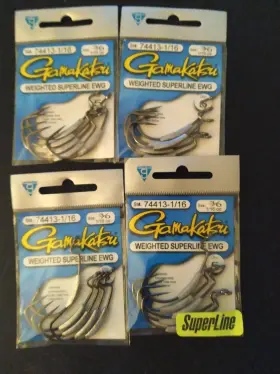 Gamakatsu 74413-1/16 Lot Of 4 Inch 3/0 Weighted Superline Ewg Hooks 1/16oz