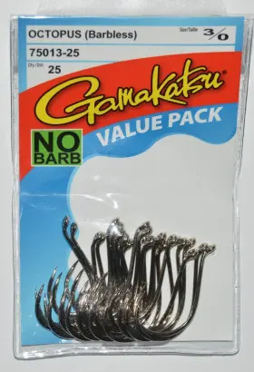 Gamakatsu 75013-25 Octopus Hook Barbless Safe Size 3/0 25 Per Value Pack No Barb Gamakatsu 75013-25 Octopus Hook Barbless Safe Size 3/0 25 Per Value Pack No Barb