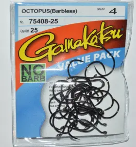 Gamakatsu 75408-25 Octopus Hook Barbless Safe Size 4 25 Per Value Pack No Barb