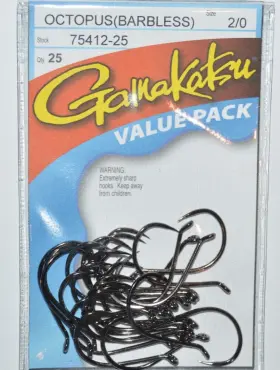 Gamakatsu 75412-25 Octopus Hook Barbless Safe Size 2/0 25 Per Value Pack No Barb