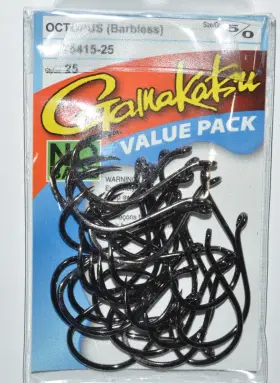 Gamakatsu 75415 Octopus Hook Barbless Safe Size 5/0 25 Per Value Pack 75415-25 No Barb Gamakatsu 75415 Octopus Hook Barbless Safe Size 5/0 25 Per Value Pack 75415-25 No Barb